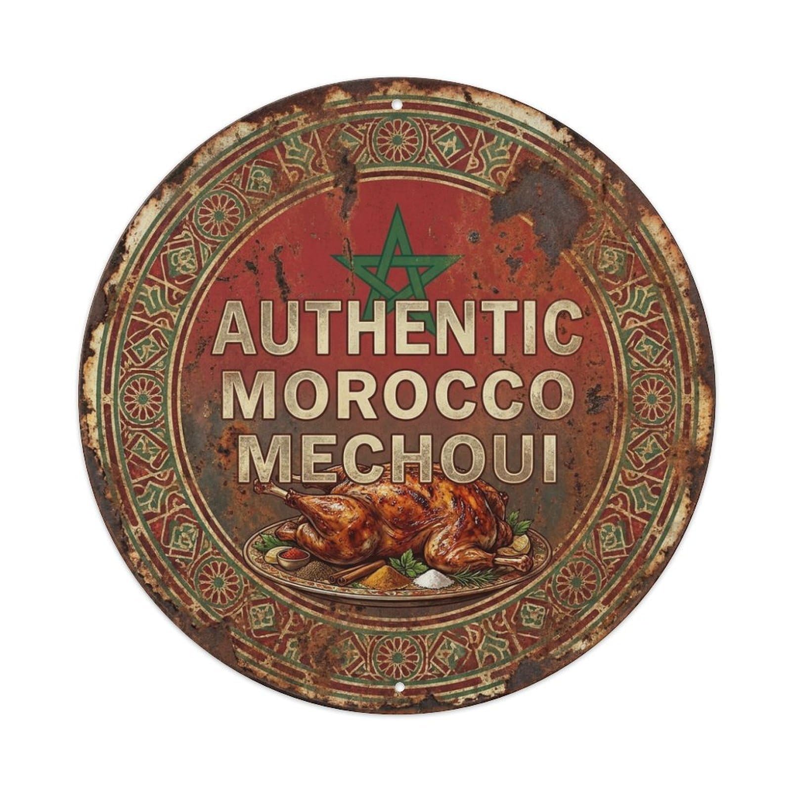 Morocco Travel Mechoui Roasted Meat Cuisine Metal Tin Sign