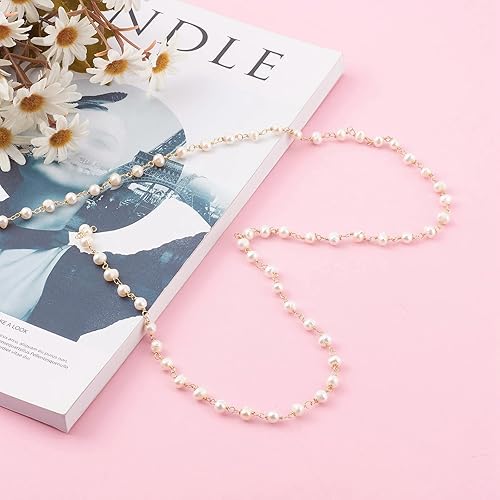 Miniatura 3 de Cadenas de perlas de agua dulce blancas de 1 hebra de 3.28 pies con alambre de cobre, cuentas de perlas cultivadas de agua dulce para fabricación de