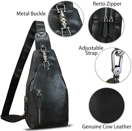 Miniatura 6 de LRTO Bolso bandolera de cuero genuino para hombres y mujeres, bolso cruzado de hombro de cuero real, bolsa de pecho, mochila