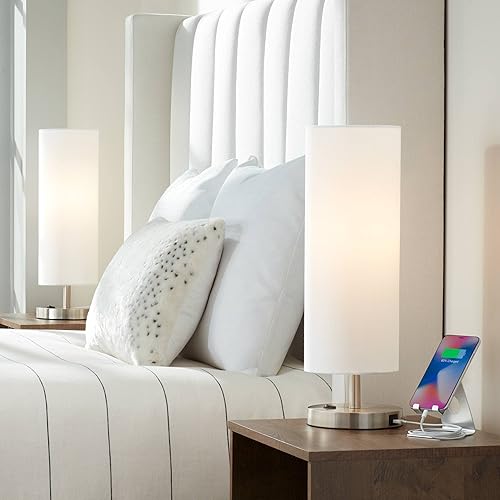 360 Lighting Heyburn - Juego de 2 lámparas decorativas modernas de mesa de 20 pulgadas de alto con toma de corriente USB y CA en base níquel