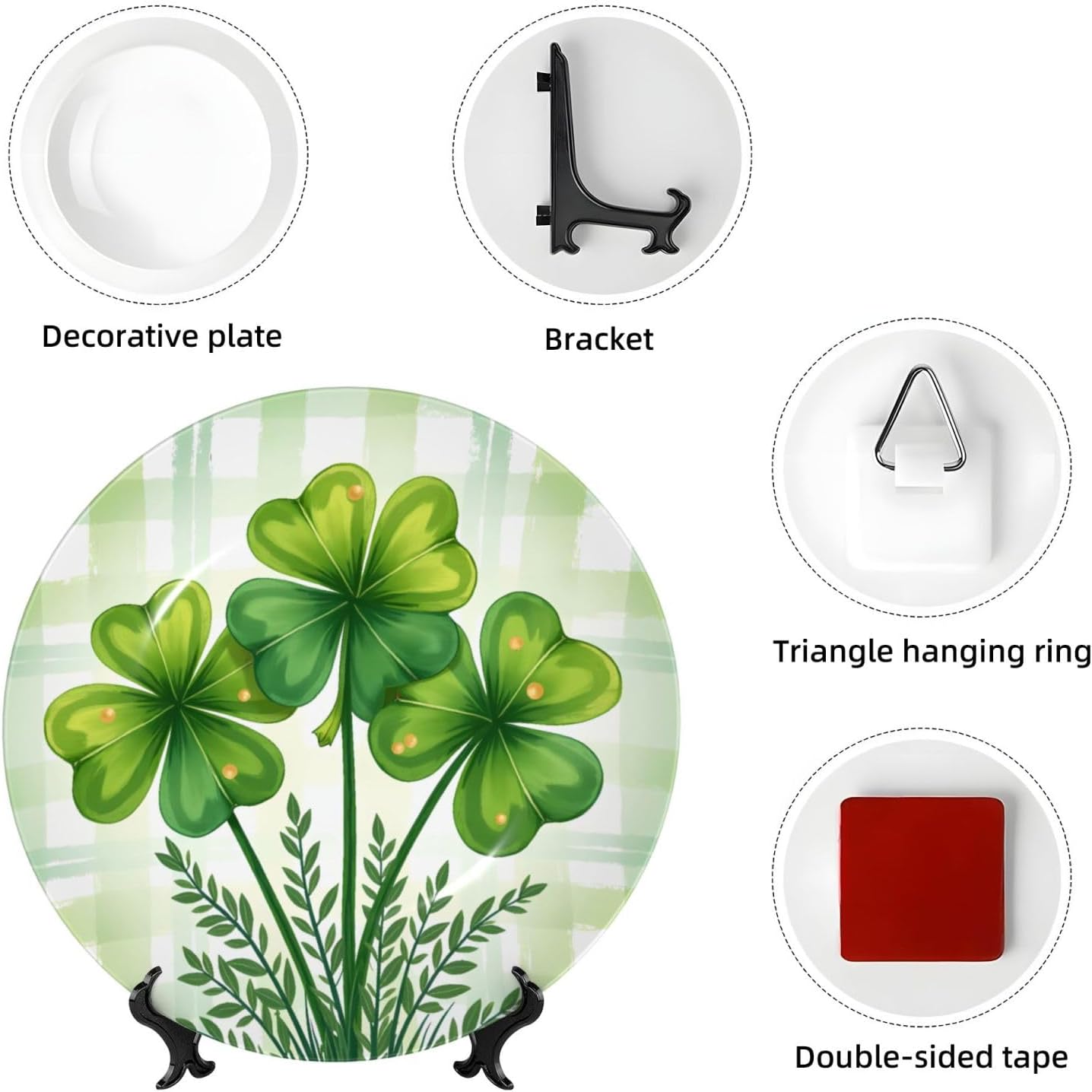 St Patrick Green Texture Style Ceramic Plate Display Decorative Plate With Stand Wall Hanging Plate For Home Decor 10 Inch