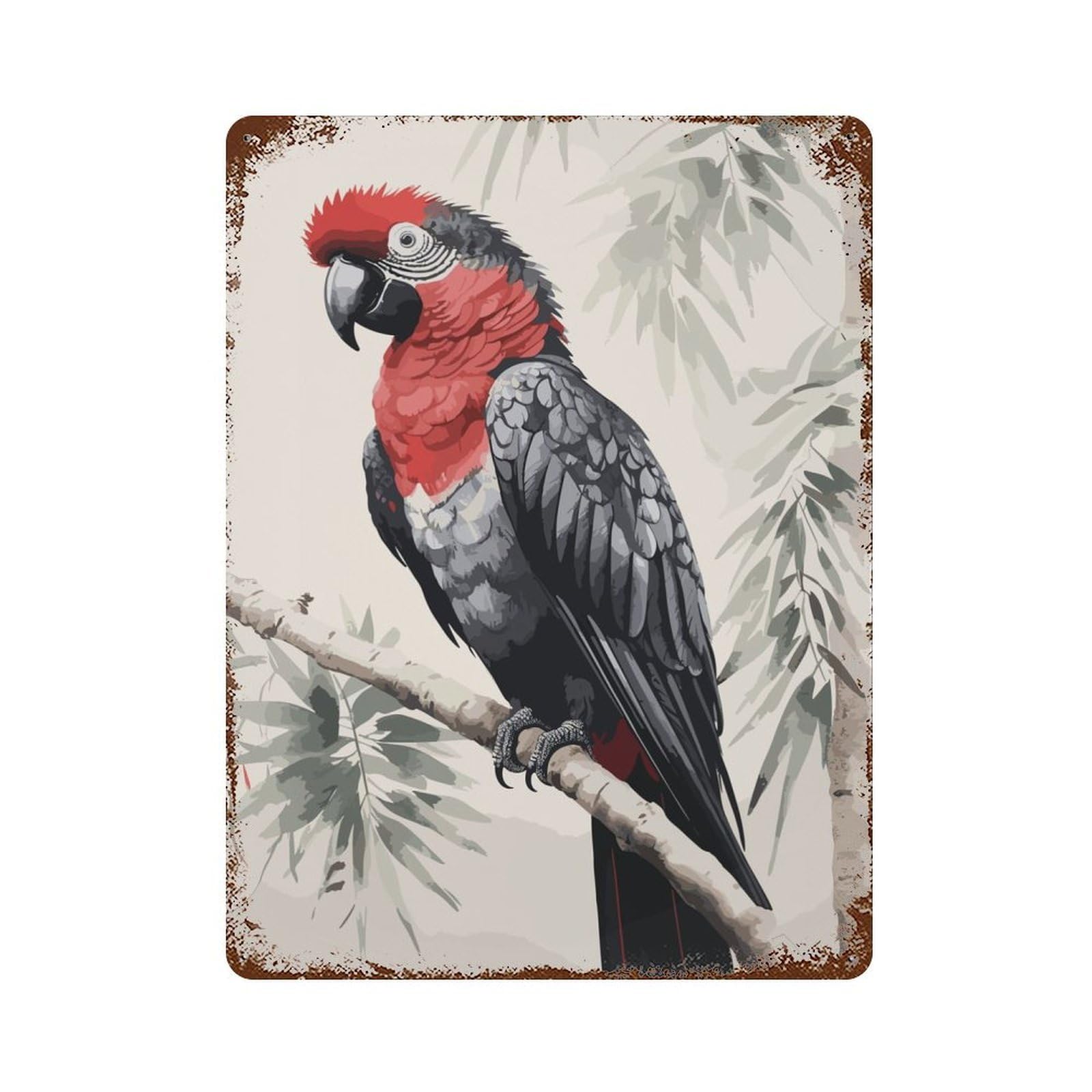 Vintage Metal Tin Sign Parrot Japanese Painting 15.7"x11.8", Industrial Home Decor for Farmhouse, Kitchen And Entryway Decor