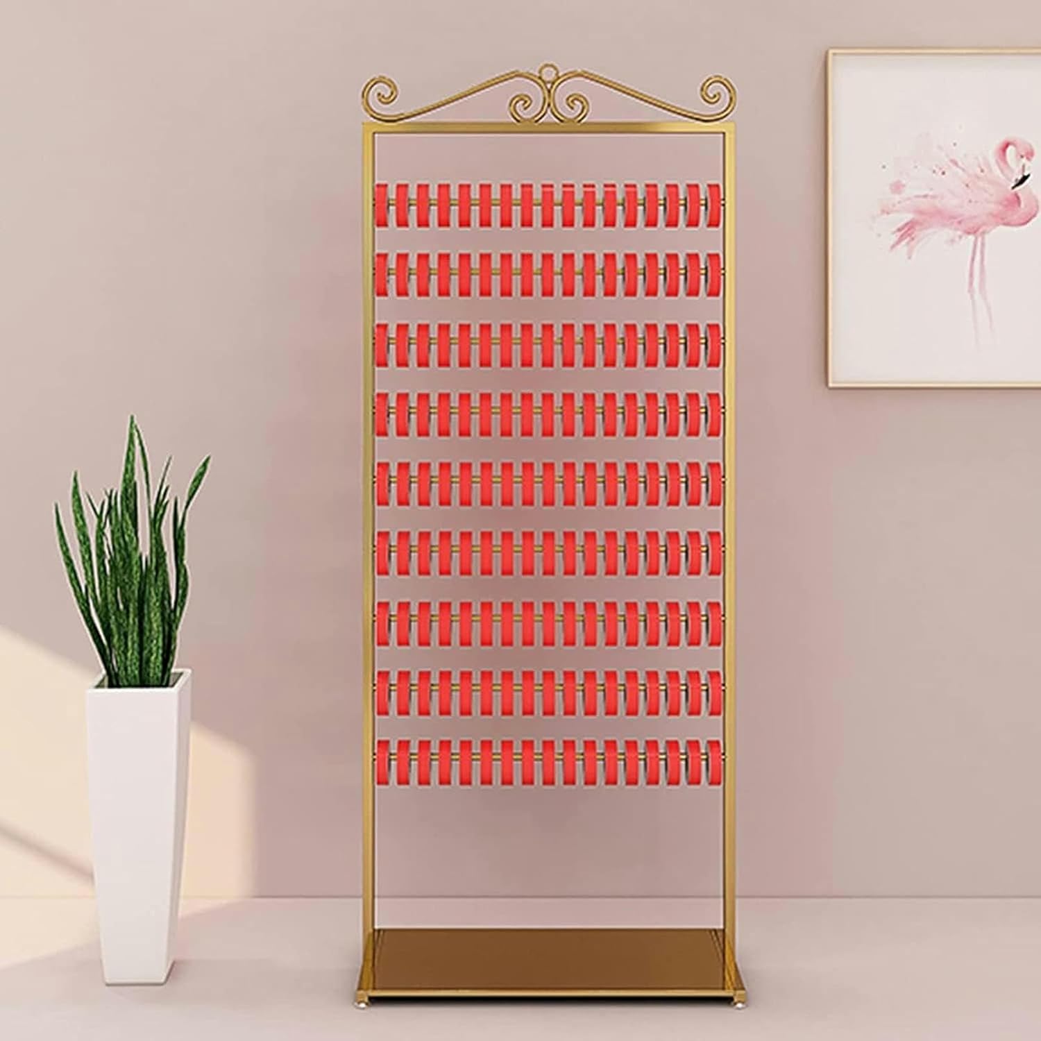 Craft Room Organiser Display Display Stand Gold Metal Storage Organizer Versatile, 9 Tier Large Capacity Ribbon Holder Stand for Wrapping Paper/Silk Scarf/Towels/Scarf, Display Rack