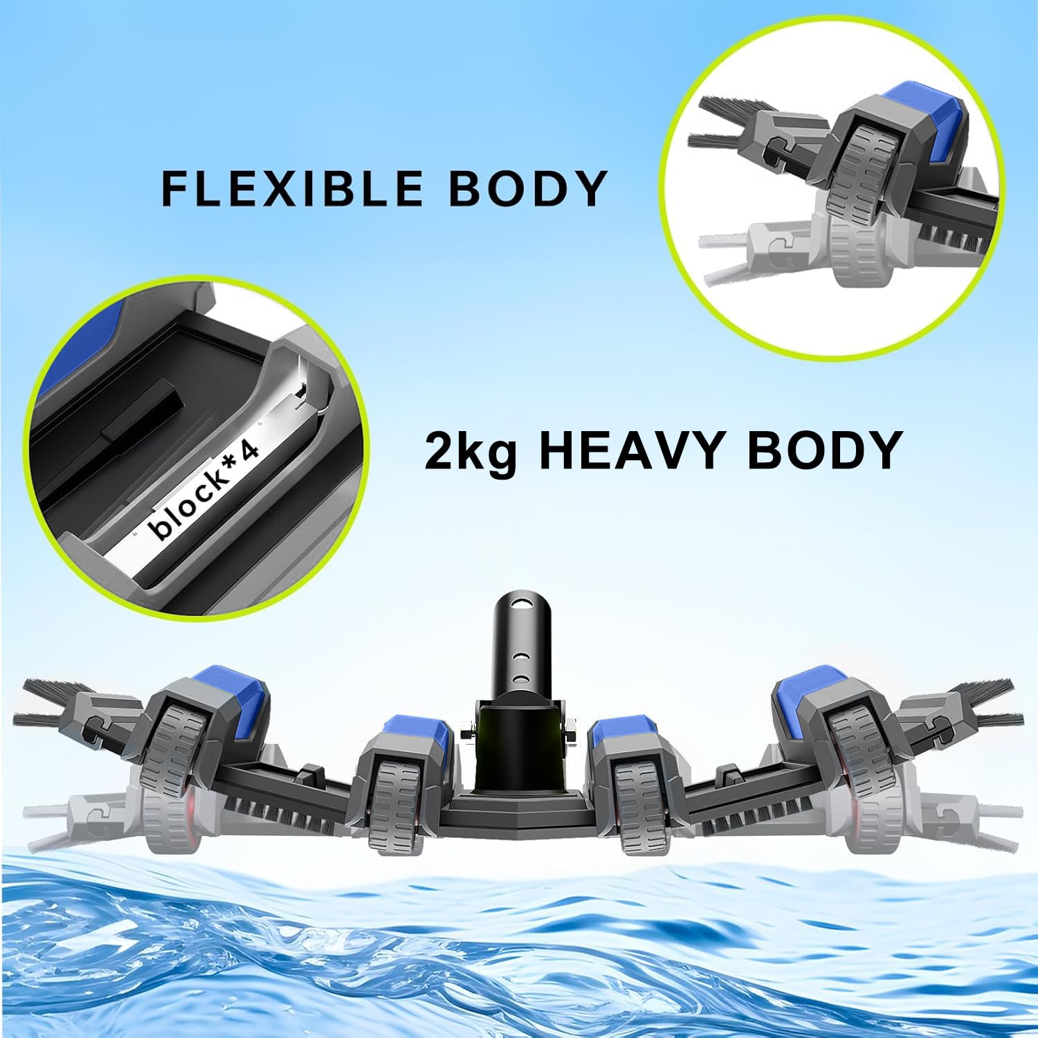 POOLAZA Aspirateur de piscine, aspirateur de piscine pondéré avec raccord de tuyau pivotant de 1-1/2", brosse pour sols et latéraux, aspirateur pour piscines souterraines, piscines hors sol