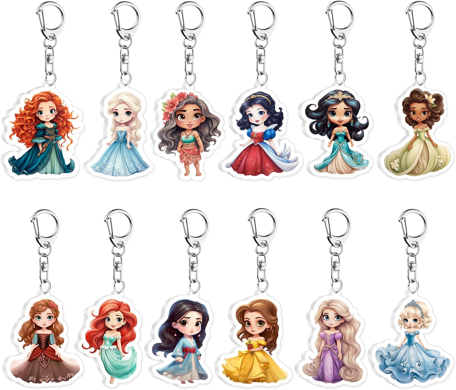 Princess Birthday Party Supplies, 24Pcs Acrylic Keychains for Princess Birthday Party Favors, Goodie Bag Stuffers for Girls Princess Theme Party Gifts