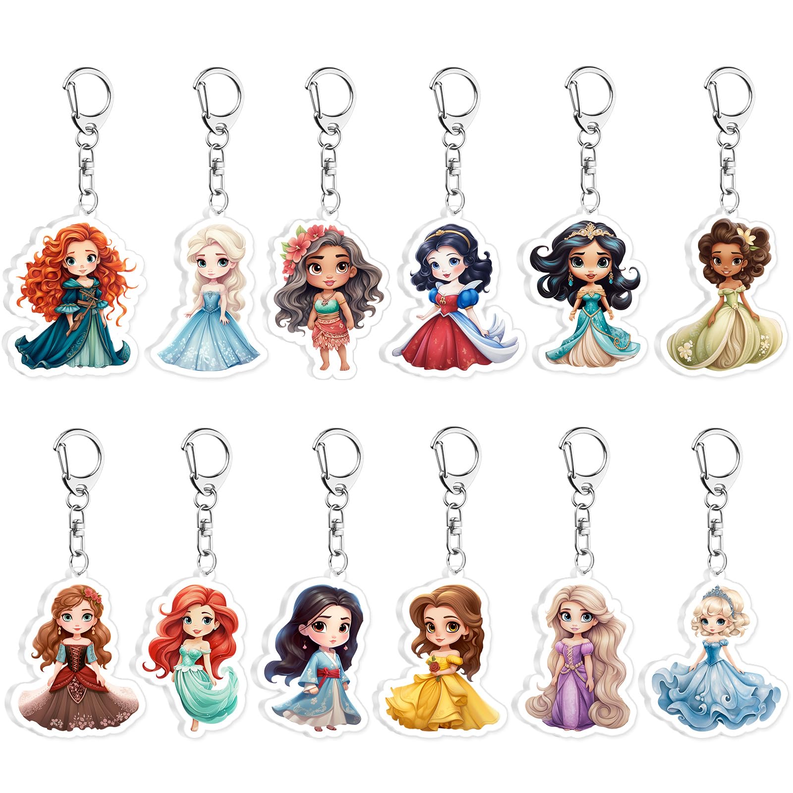 Princess Birthday Party Supplies, 24Pcs Acrylic Keychains for Princess Birthday Party Favors, Goodie Bag Stuffers for Girls Princess Theme Party Gifts