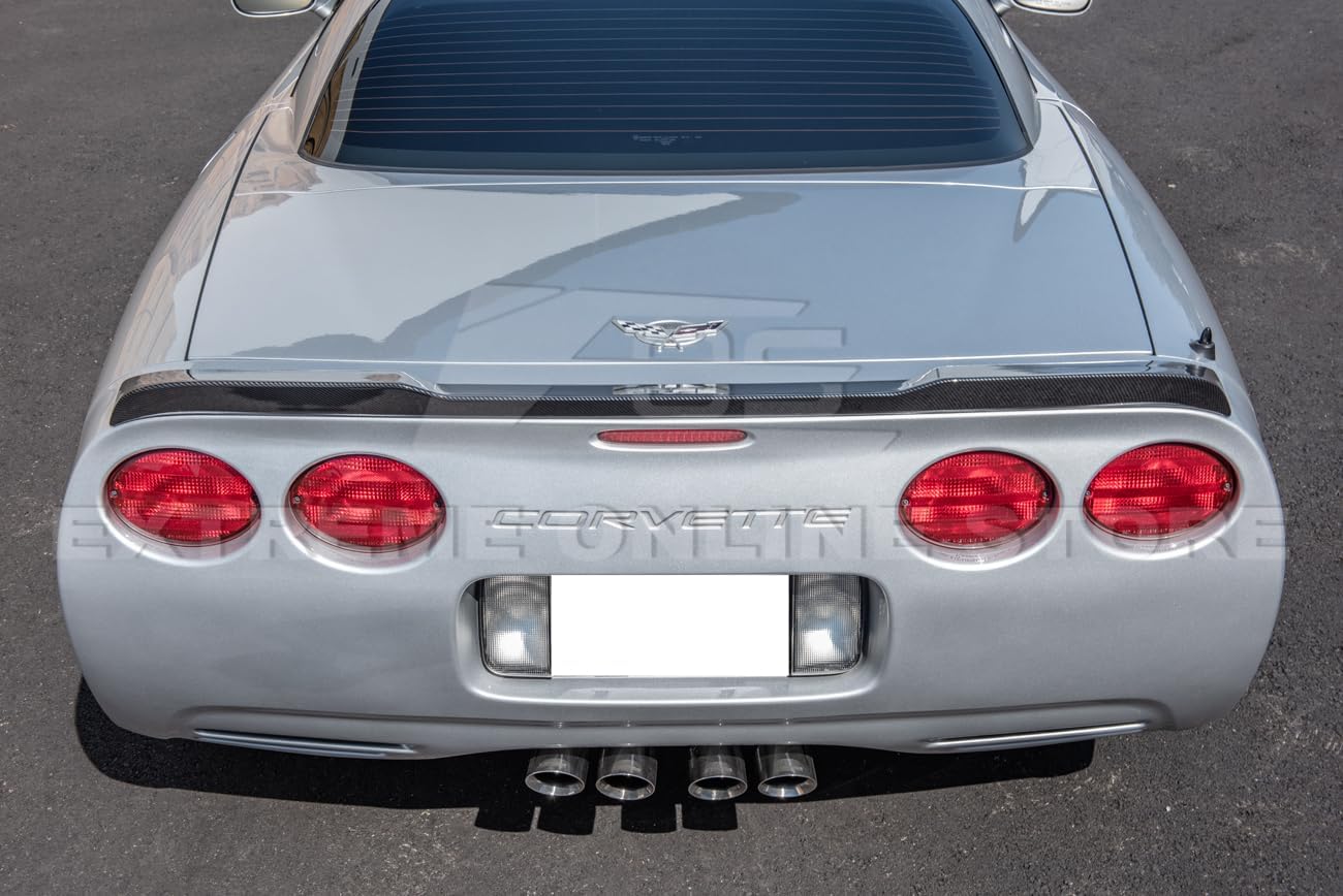 Replacement for 1997-2004 Chevrolet Corvette C5 All Models | ZR1 Extended Style Rear Trunk Lid Wing Spoiler (ABS Plastic - Hydro-Dipped Carbon Fiber)