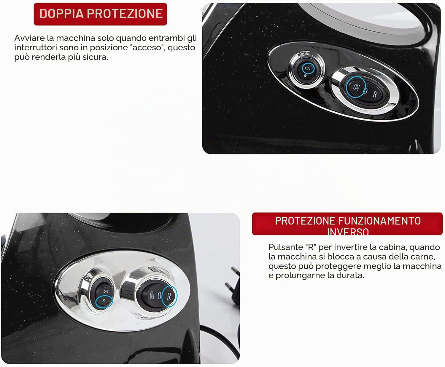 Tritacarne elettrico, 2800 W, con insaccatrice e 3 piastre di macinatura, in acciaio inox