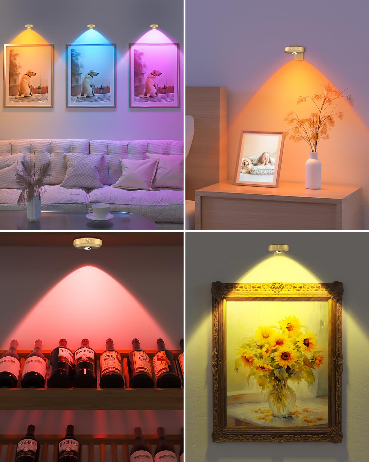 Kit Di 3 Luci Da Parete A LED A Batteria Con Telecomando – RGB Regolabile, Magnetiche, Per Quadri E Dipinti