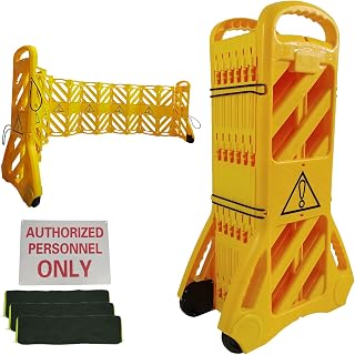 ZUVELLO 13FT Portable Expandable Driveway Safety Fence Barricade with Wheels, Sandbags & Sign for Traffic Control