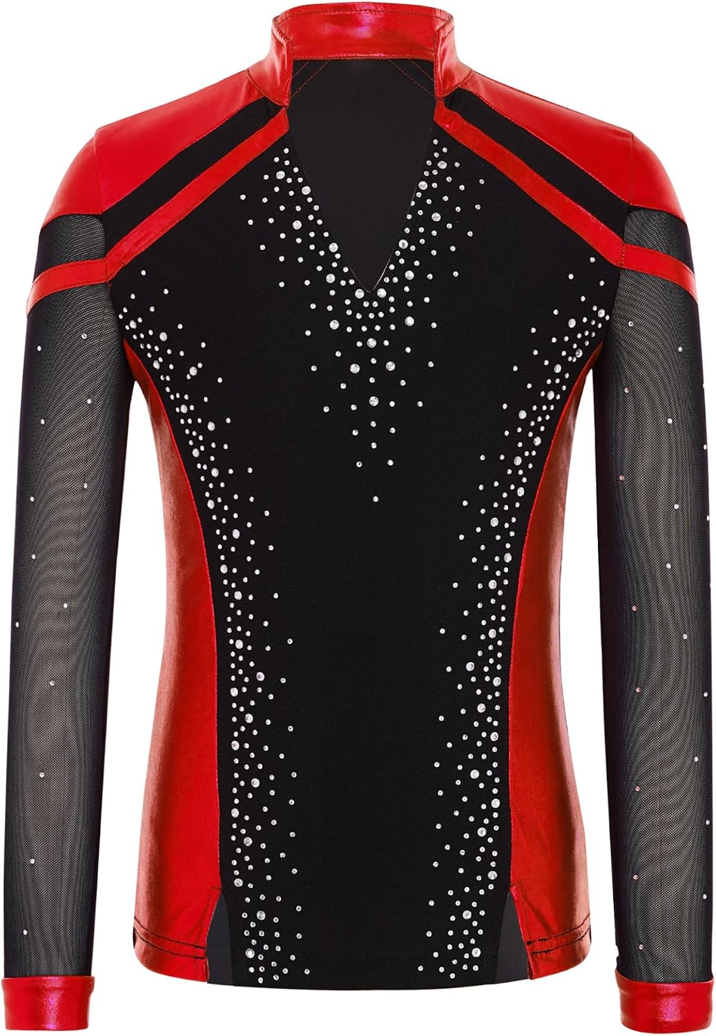 Kids Boys Figure Skating Shirt Mesh Patchwork Long Sleeve Color Block Athletic Dance Competition Top