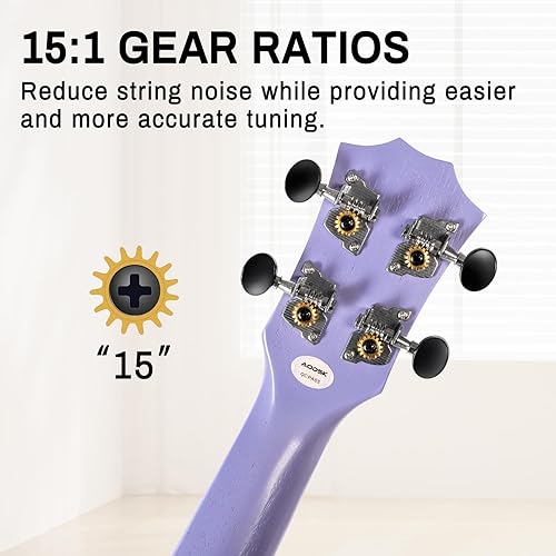 Miniatura 61 de AODSK Ukelele soprano para principiantes, kit de ukelele de 21 pulgadas con bolsa de concierto, correa, sintonizador de cuerda de nailon, 4 púas