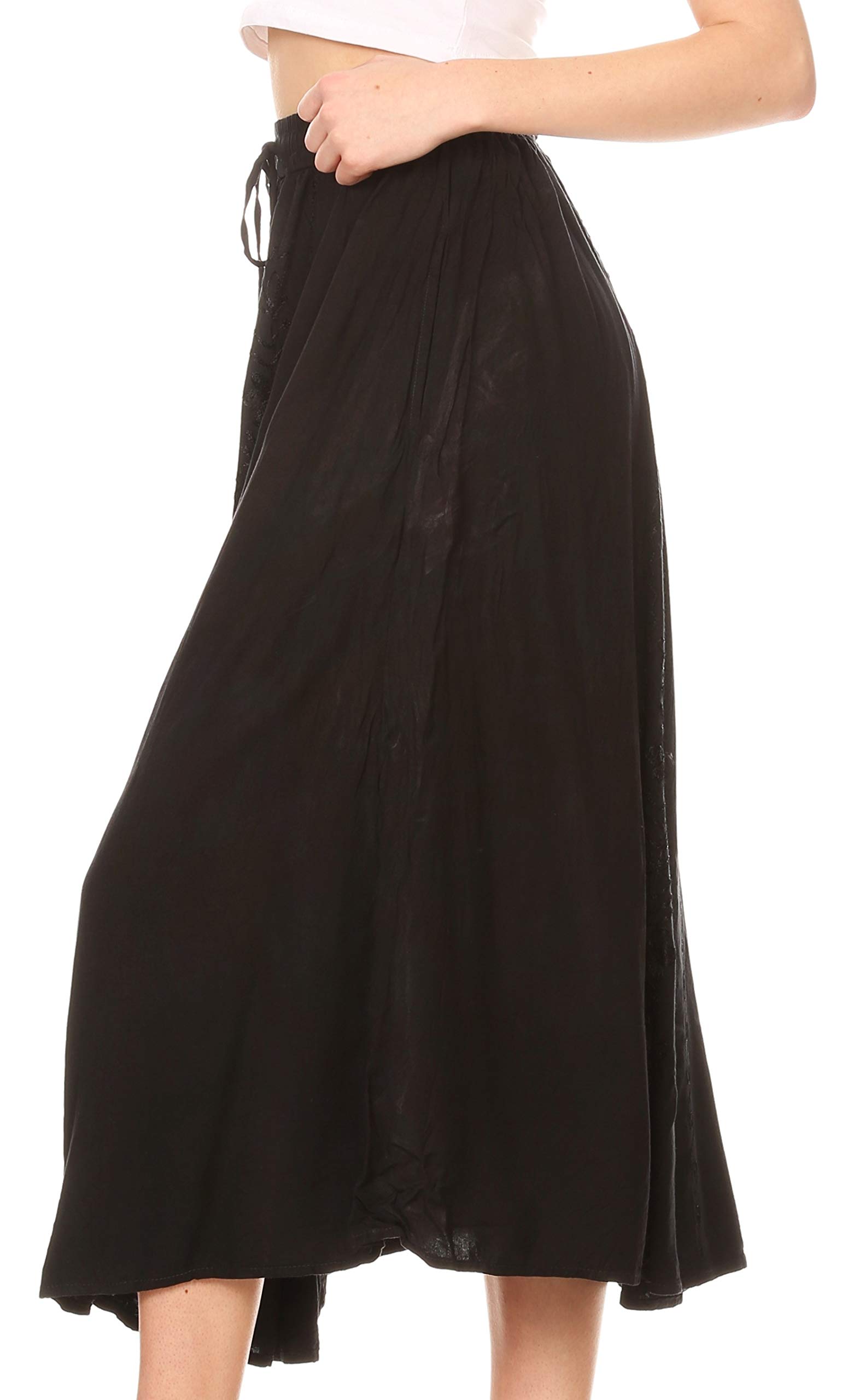 Sakkas Maran Frauen Boho Stickerei Rock mit elastischer Taille und Taschen