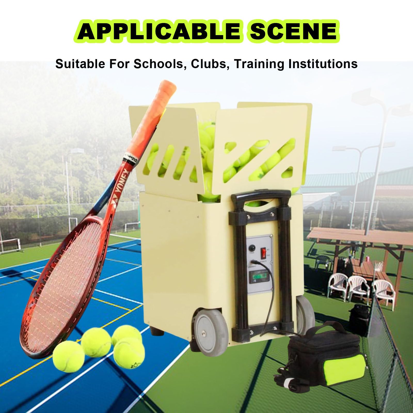 smafoseedding Máquina De Pelotas De Tenis,Equipo De Práctica De Tenis con Lanzador Automático De Pelotas,80 De Gran Capacidad,Elevación Ajustable De 20°-60°,para Escuelas/Clubes/Clubes Privados