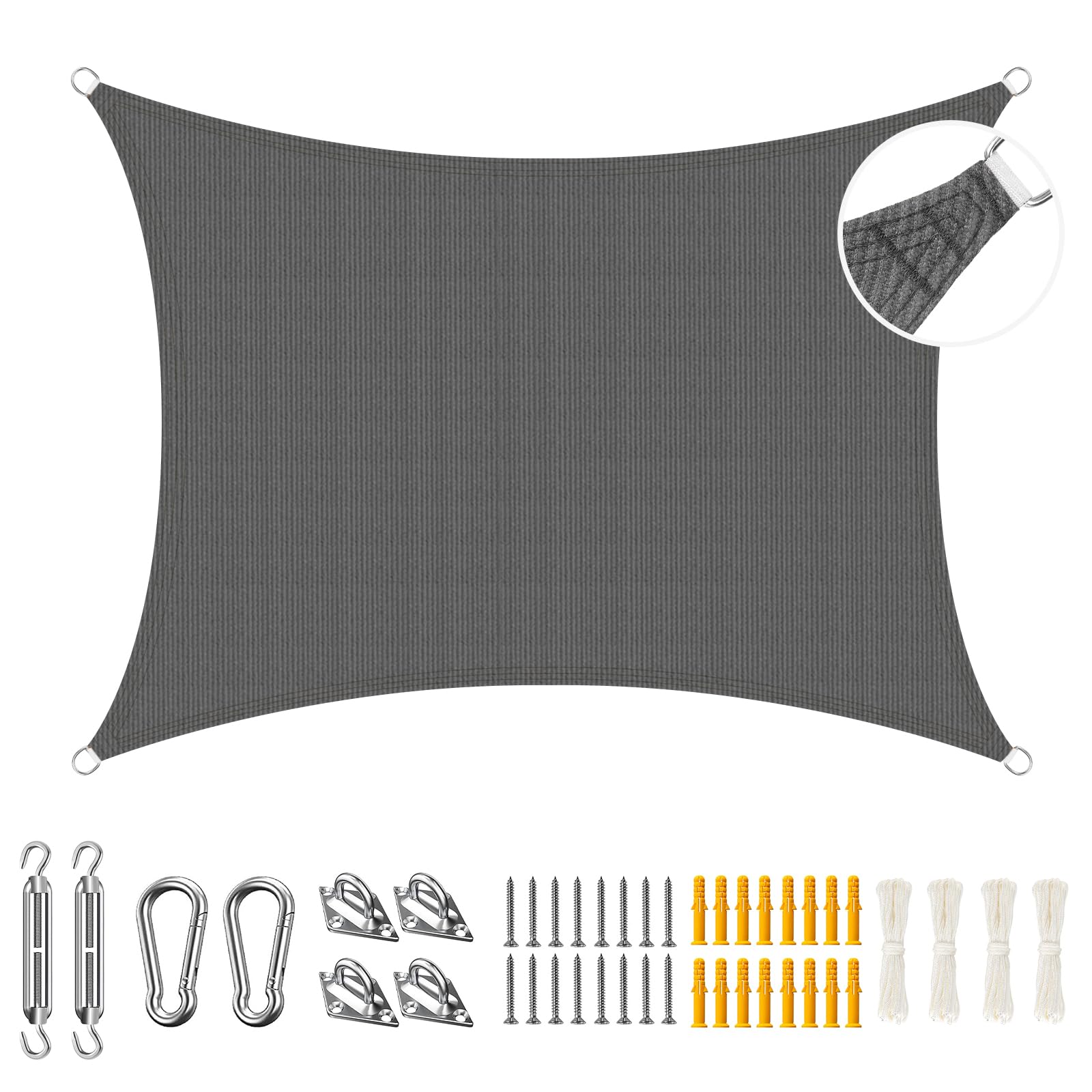 Duerer 3x4m Toldo Vela de Sombra con Juego de Accesorios, Rectangular Toldos Protección UV para Patio,Jardín,Exteriores, Terraza-Antracita