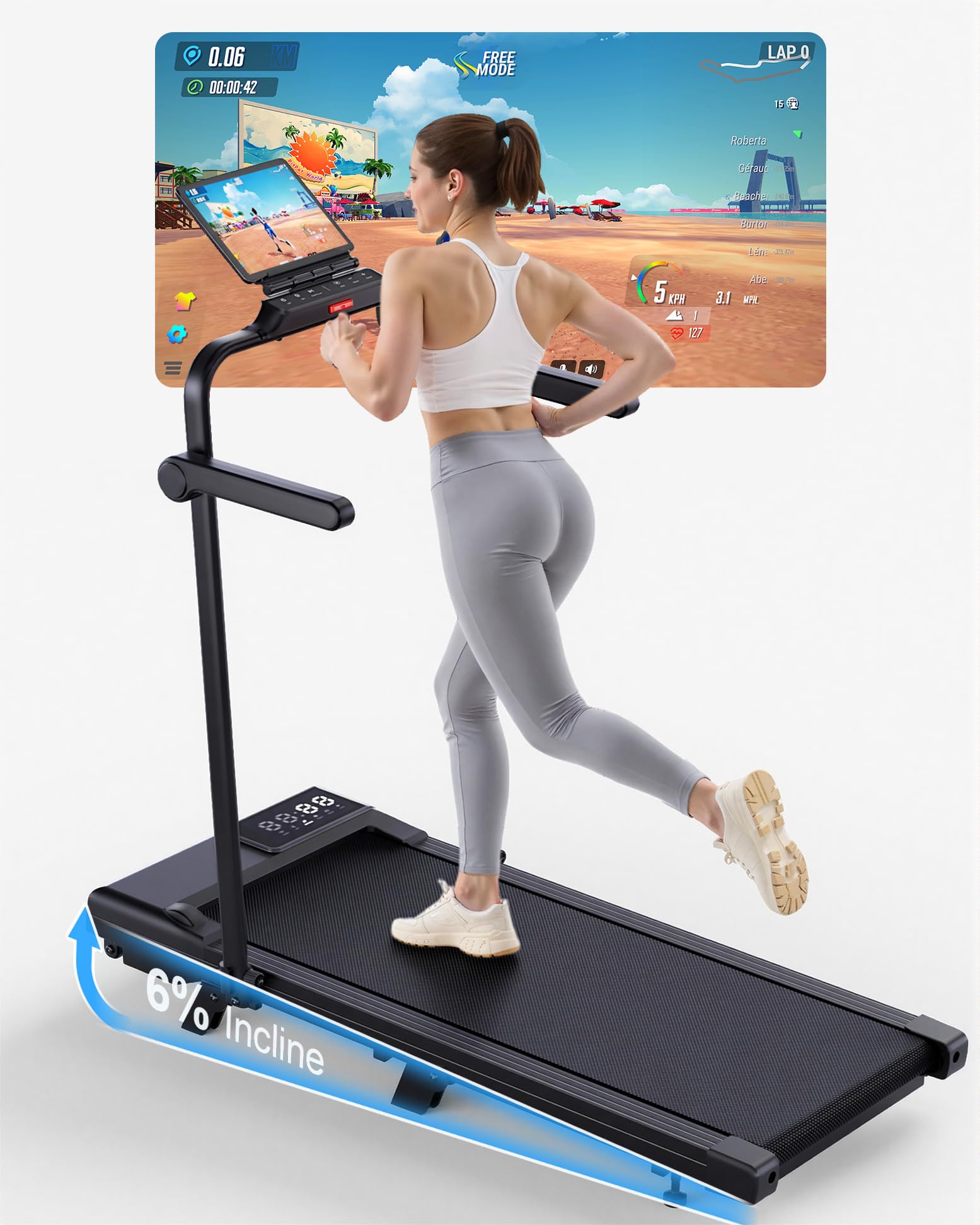 Superun Tapis de Course 3.0HP avec Inclinaison, APP et Télécommande, Capacité 136kg, 1-12km/h