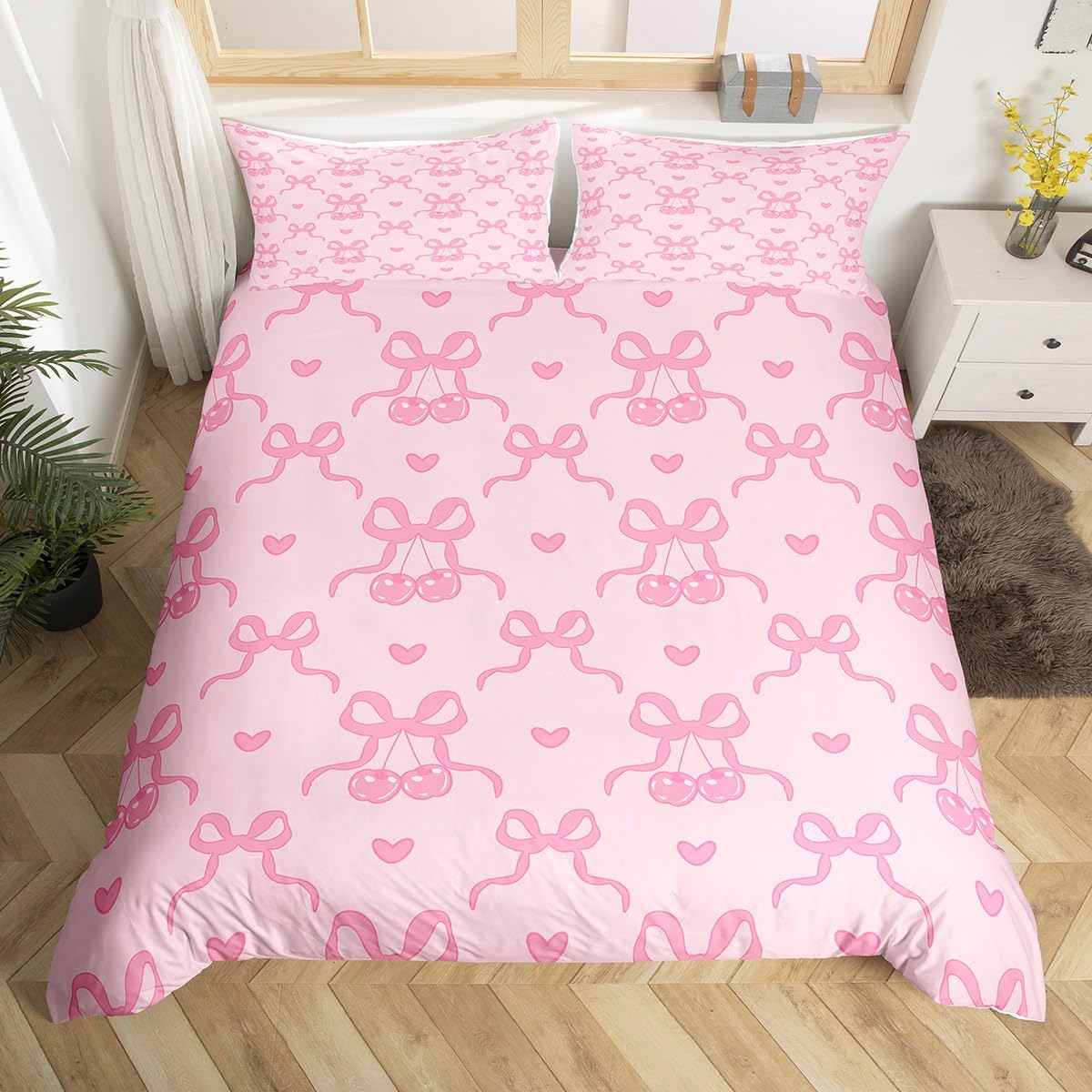 Housse de couette lit simple à nœud géométrique et taie d'oreiller