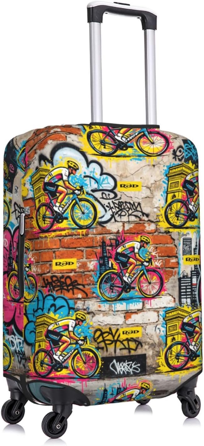 Graffiti Bikeprint Premium Suitcase Cover | Durable Polyester Elastic Luggage Cover With Zipper & Buckle, Travel Suitcase Protector For Medium Large Bags