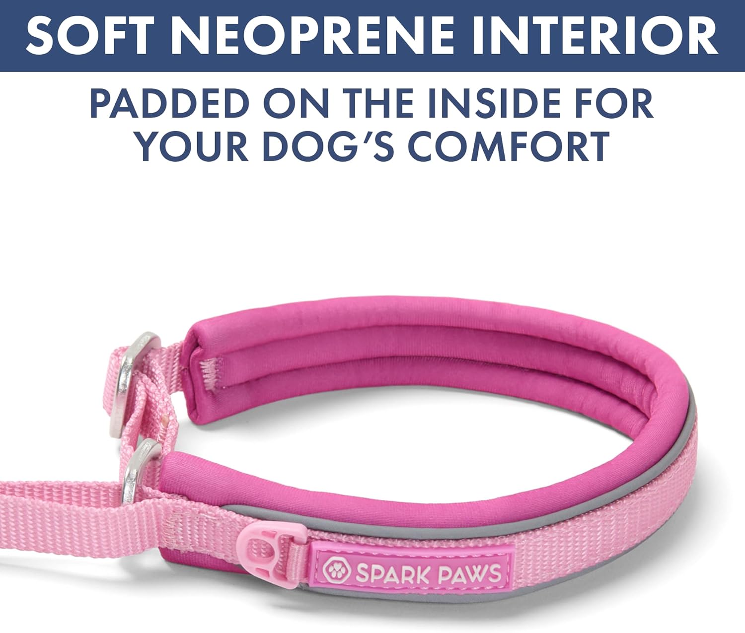 Spark Paws Martingale Dog Collar – Cushioned Slip-On Training Collar, Heavy Duty, Safety-Tested No-Buckle Collar for Medium & Large Dogs - Pink - E