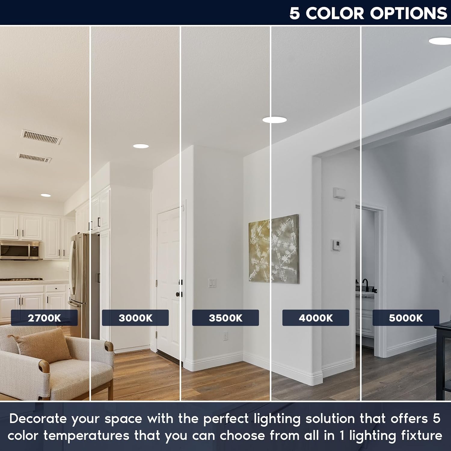 LUXRITE 9 Inch LED Flush Mount Ceiling Light, LED Surface Mount, 5CCT 2700K-5000K, 1500 Lumens, CRI90, 110° Beam Angle, 18 Watt, Dimmable, Wet Rated & UL Listed, Round Slim Trim (4 Pack)