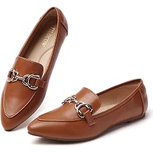 Tilocow Metal Chain Loafers Flats for Women Pointed Toe Slip on Flats Dressy Casual Comfortable Work Business Shoes