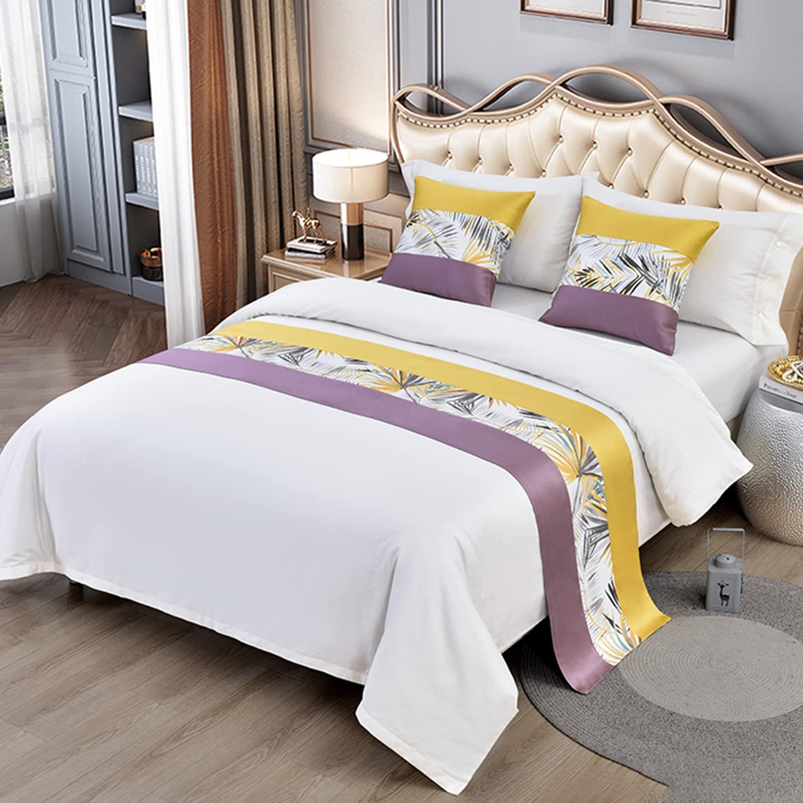 TTiiLoe Pattern Bed Runner for Foot of Bed, Bedroom Bedspread Bed Throw Bedding Protection End Towel Bed Cover Bed Scarf for Hotel Home, Pink Yellow, 50x240cm for 1.8m Bed โ image 1