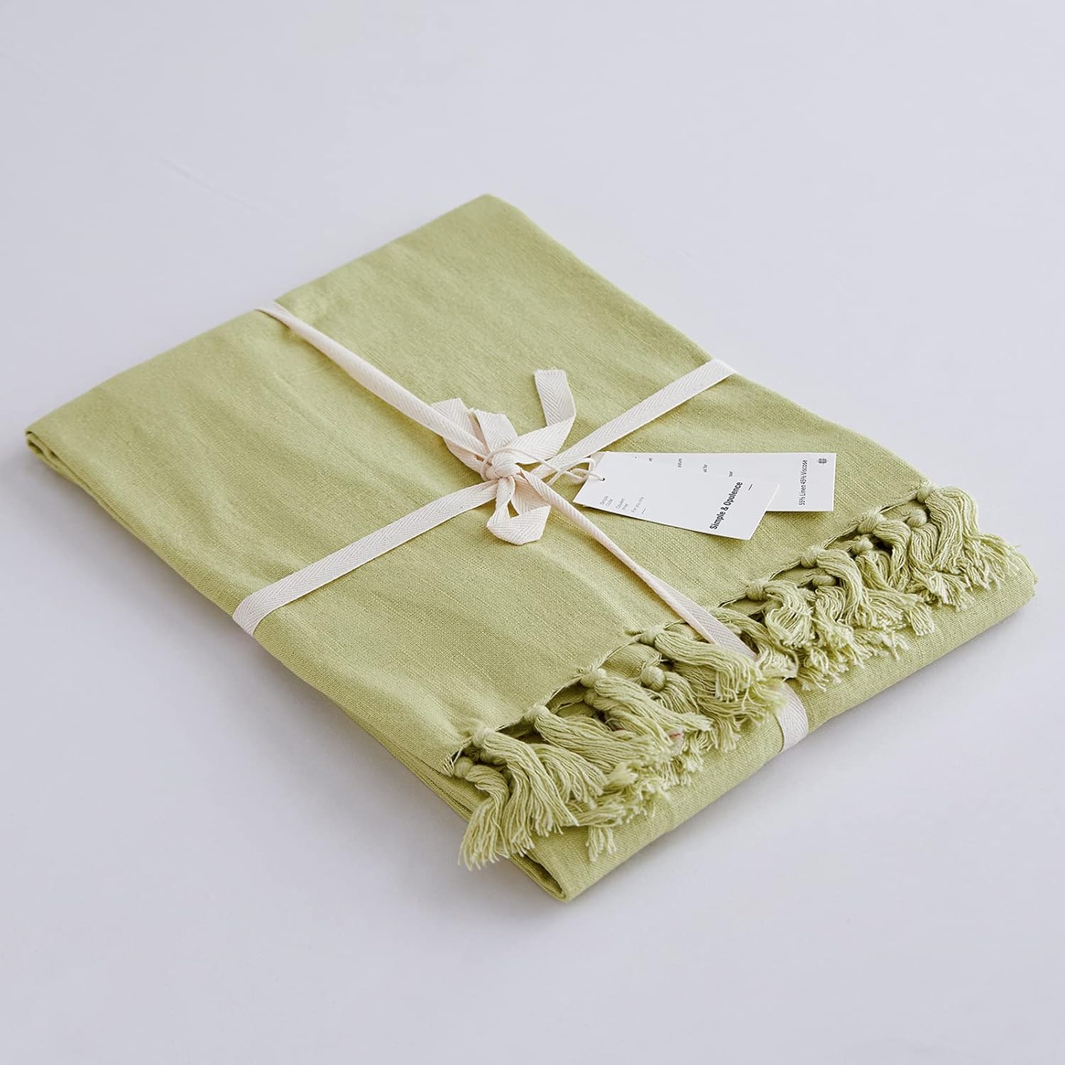 Simple&Opulence Boho Linen Throw Blanket for Bed, Couch, 50”x70” Pre-Washed Fringed Vintage Decorative Woven Blanket with Tassels, Breathable Durable Cozy Farmhouse Decor for All Seasons(Lime Green)
