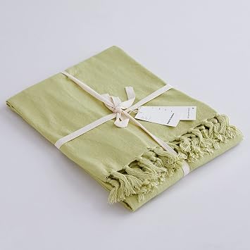 Simple&Opulence Boho Linen Throw Blanket for Bed, Couch, 50x70 Pre-Washed Fringed Vintage Decorative Woven Blanket with Tassels, Breathable Durable Cozy Farmhouse Decor for All SeasonsLime Green