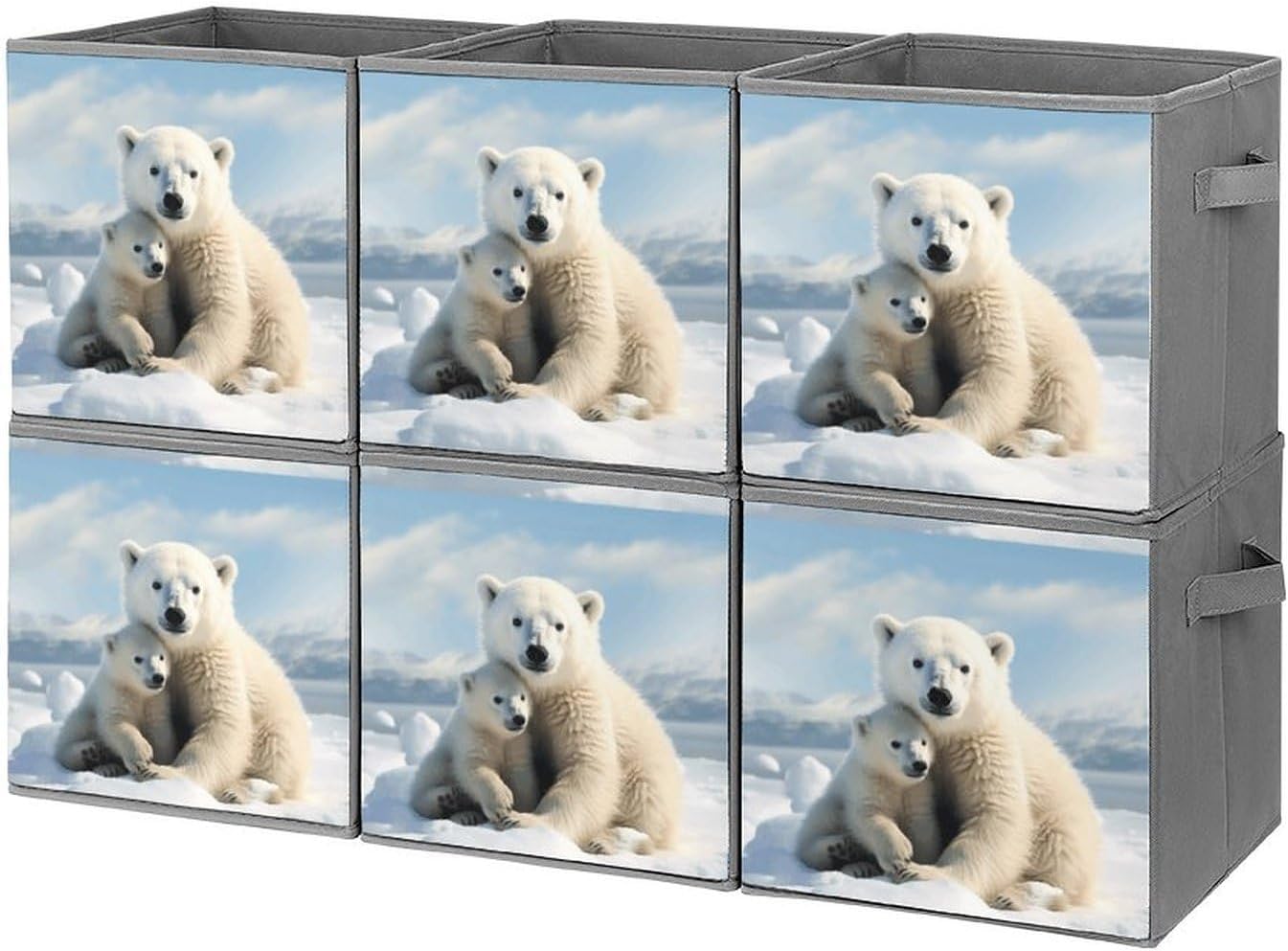 Cute Polar Bear Storage Cubes Set of 6 Storage Bins with Handles Collapsible Storage Basket Fabric Storage Box for Shelves Large Closet Shelf Organizer for Organization 11 Inch