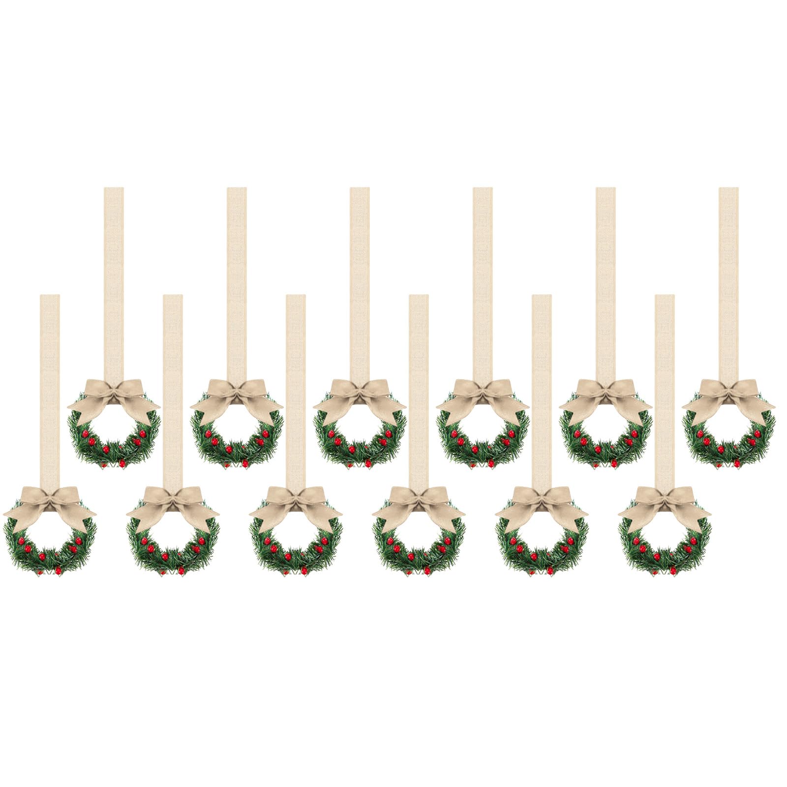 Jazuaiao 12Pcs 13cm Artificial Berries Wreath Small Christmas Wreaths Hanging Decoration for Kitchen Cupboard Porch Door Window Decorative Door Wreath