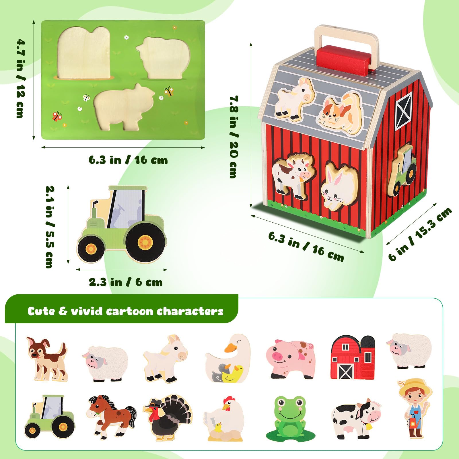 TOYANDONA 1 Set di Giocattoli di Animali da Fattoria con Fienile: Figure di Animali da Fattoria Montessori in Legno con Forma di Fienile, Giocattolo Educativo Portatile per Bambini Dai 3 Anni in su