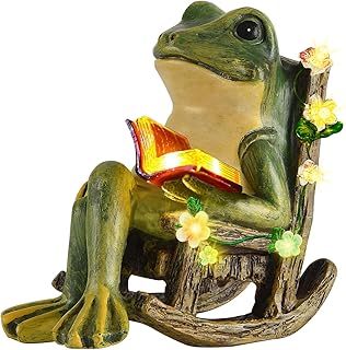 Solar Garden Statues Miniature Frog Figurine Thanksgiving Decor with Succulents and 7 LED Lights Outdoor for Patio Yard Balcony Lawn