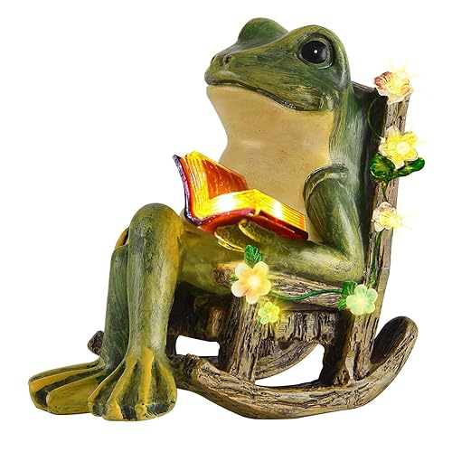 Solar Garden Statues Miniature Frog Figurine Thanksgiving Decor with Succulents