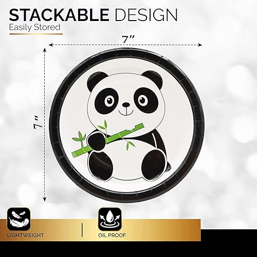 Miniatura 2 de AMZPTBOY 40 piezas de suministros para fiesta de cumpleaños de panda, platos de papel de panda bebé, juego de vajilla de panda de 7 pulgadas, platos