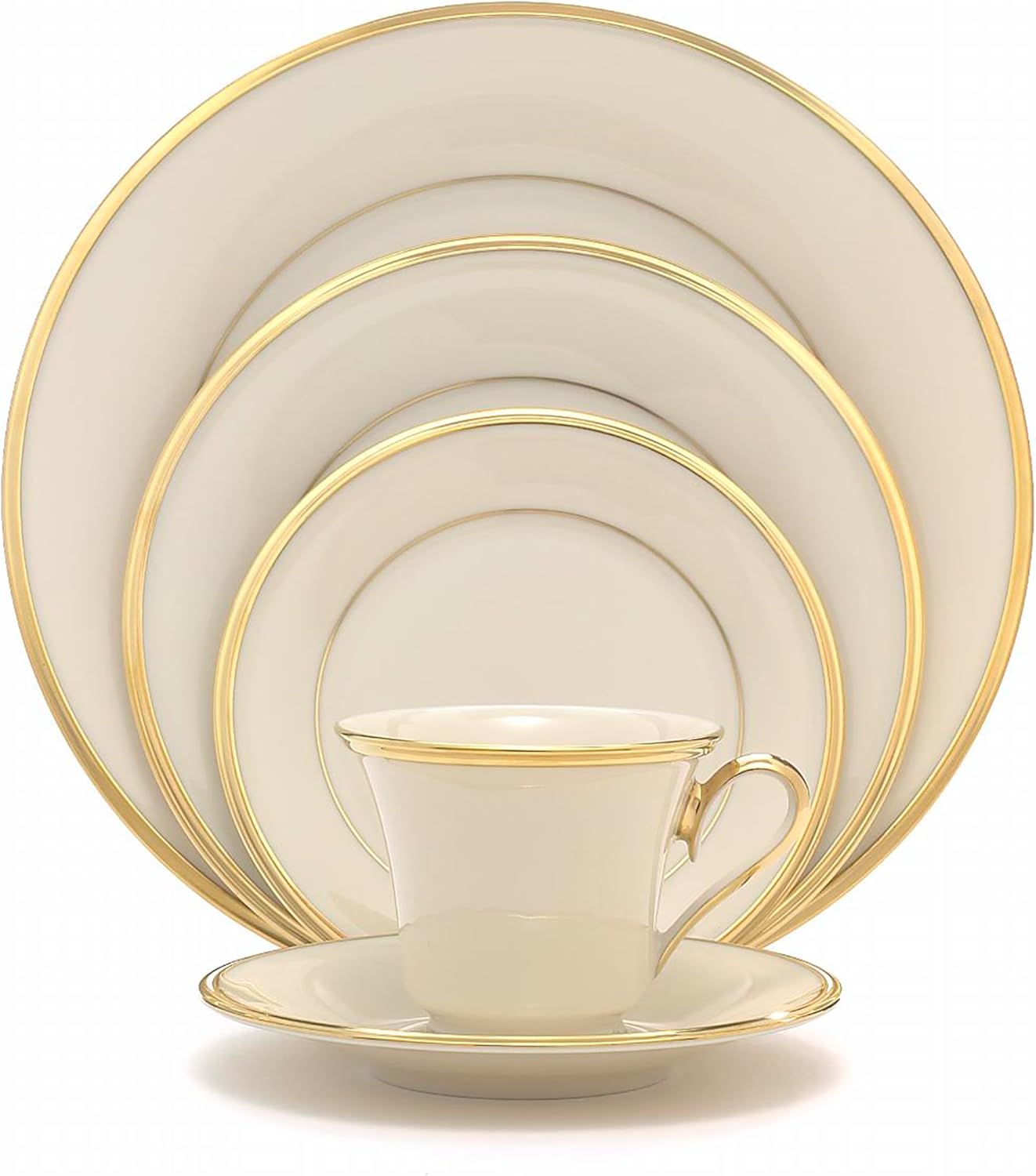Lenox Dinnerware Set, Eternal 5-Piece Place Setting, 24-Karat Gold Accents Set, Service for 1, Made Of Ivory Porcelain, Dishwasher Safe, Plates, Cups And Saucers, Home And Kitchen (Ivory, 5 Pcs)