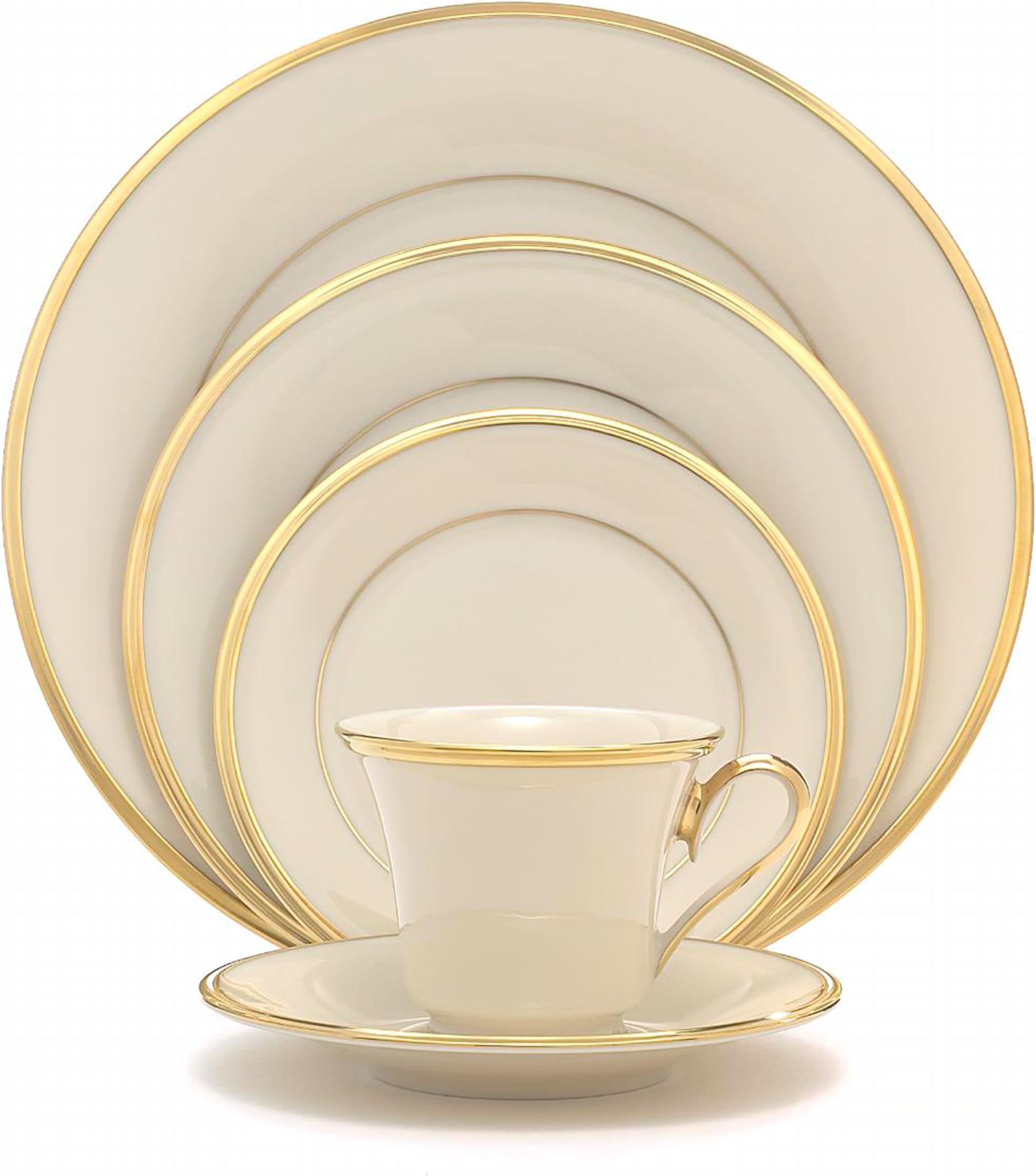 Lenox Dinnerware Set, Eternal 5-Piece Place Setting, 24-Karat Gold Accents Set, Service for 1, Made Of Ivory Porcelain, Dishwasher Safe, Plates, Cups And Saucers, Home And Kitchen (Ivory, 5 Pcs)