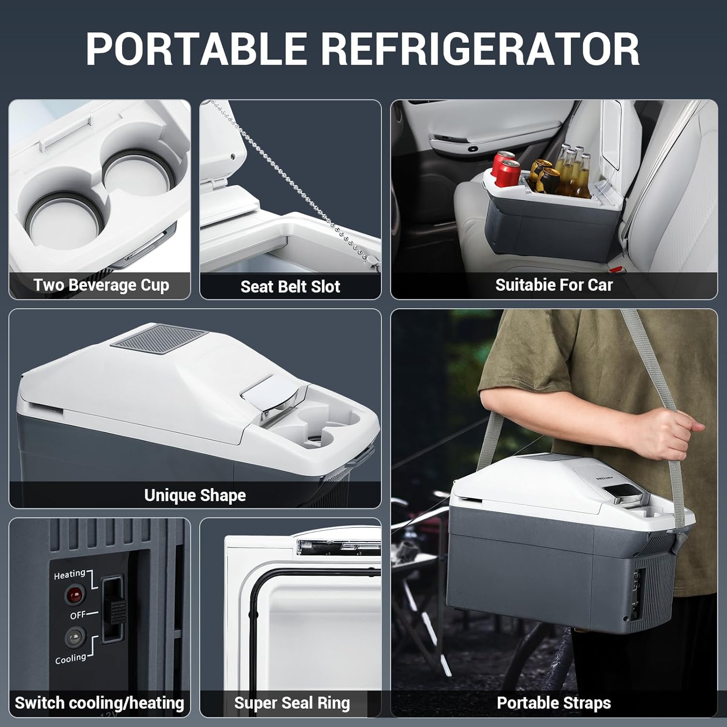 9 Quart (9 Liter) Portable Car Refrigerator & Warmer, 12V Thermoelectric Cooler/Heater for Cars, Trucks, Camping, Travel, Outdoor - Dual-Use Electric Cooler with Car Plug-In