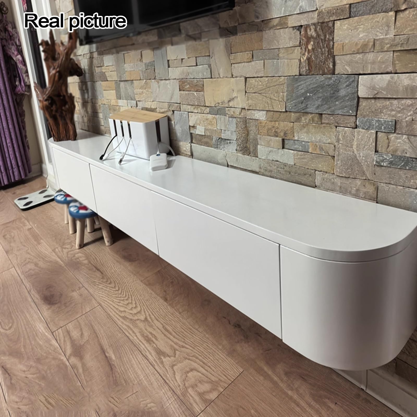 Mobile TV sospeso da Parete in Legno massello, Grande capacità di stoccaggio, Design con Schienale Cavo, Hardware, Guida Scorrevole silenziosa, Centro di intrattenimento TV, Foro f
