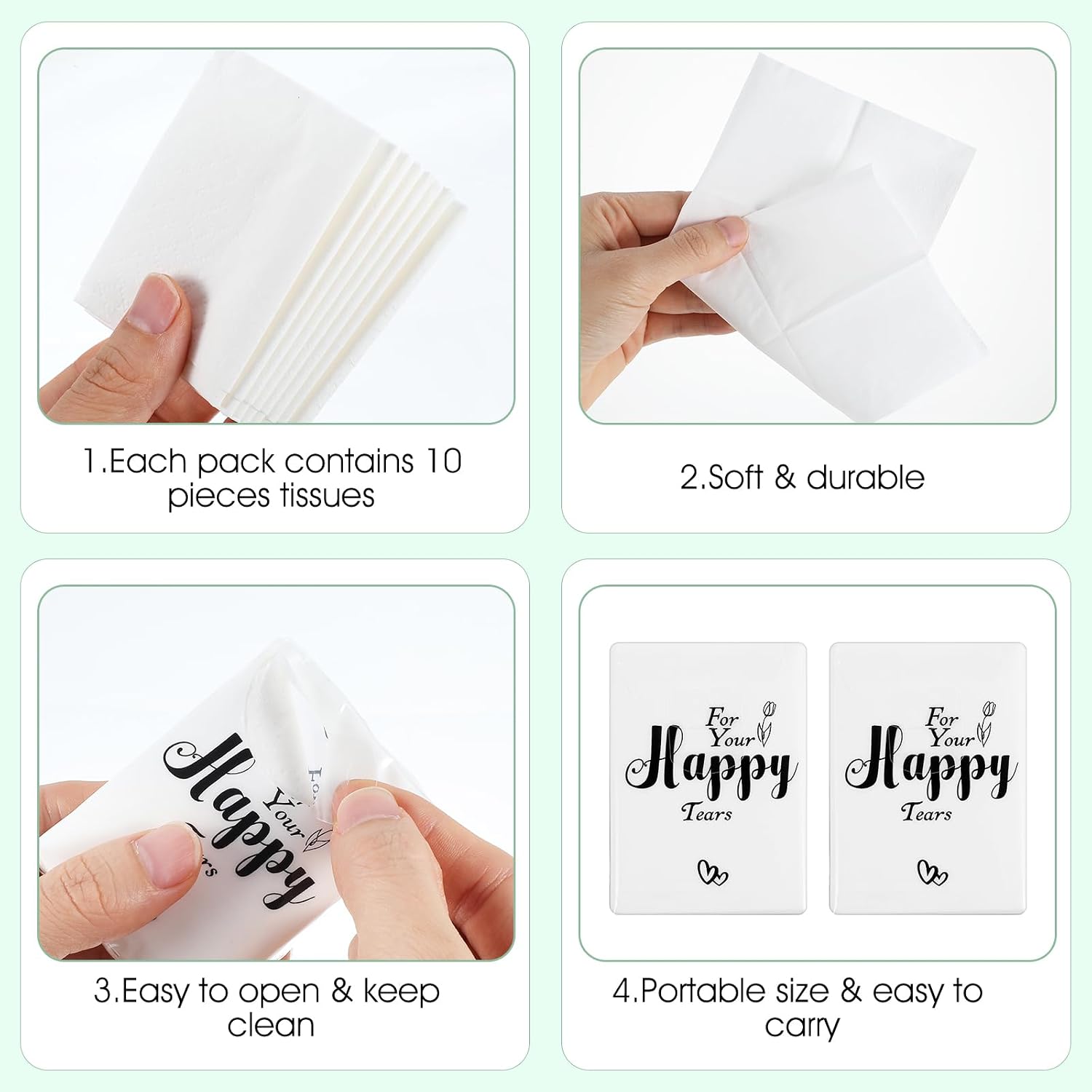 100 Pcs Happy Tears Tissues for Wedding 3 Ply for Your Happy Tears Tissues Packs for Guests Individual Mini Travel Size Pocket Paper for Wedding Party Favor Graduation
