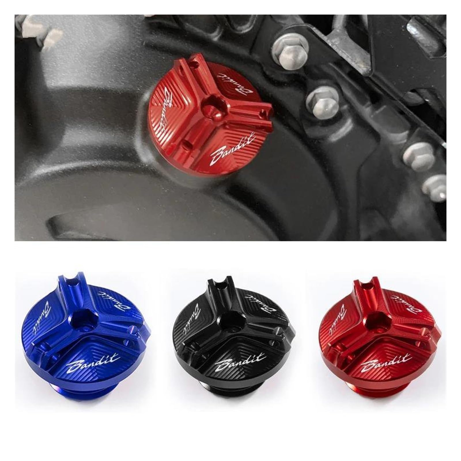 Bouchon Remplissage Huile Moto Rouge Aluminium - Pour Suzuki Bandit 400 à 1250 - Style Racing - 6