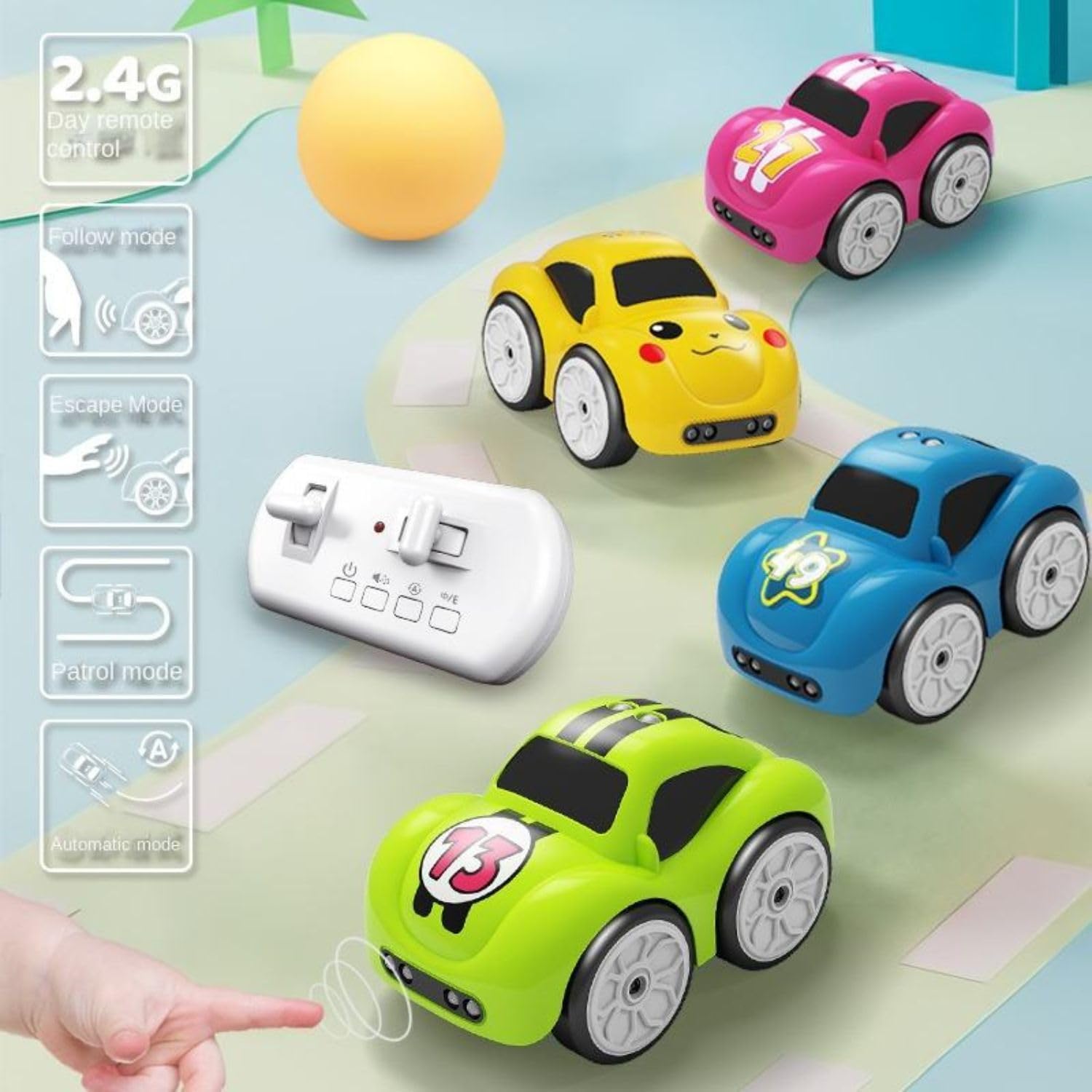 Pihura 2.4GHz RC Cartoon Car for Kids | Auto Follow Track Sensor Mode, Obstacle Avoidance, Music & Lights | Remote Control Toy Car for Best Gift Toddlers Boys Girls (Pink) 3