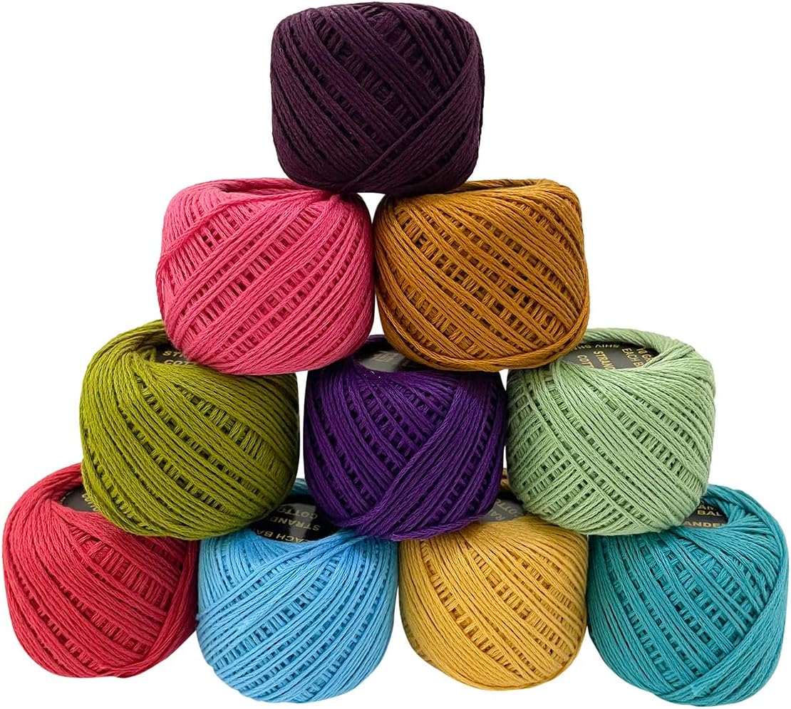 Embroiderymaterial Crochet Cotton Yarn Size 20 Thread for Knitting Tatting & Embroidery Combo, Multi Color 300 Meter Thread-10 Roll