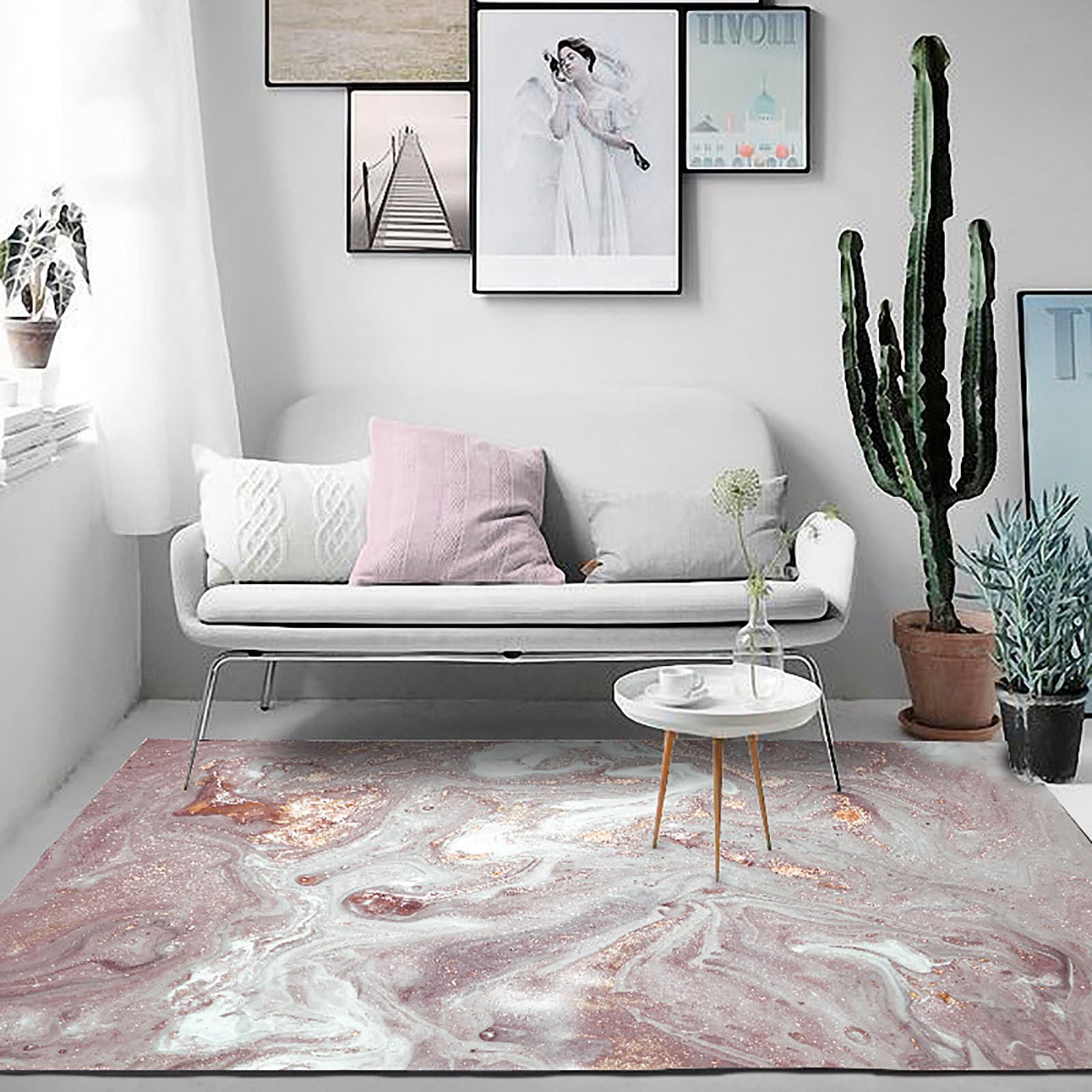 Tapis de salon lavable en machine à poils ras rose 90x150 cm