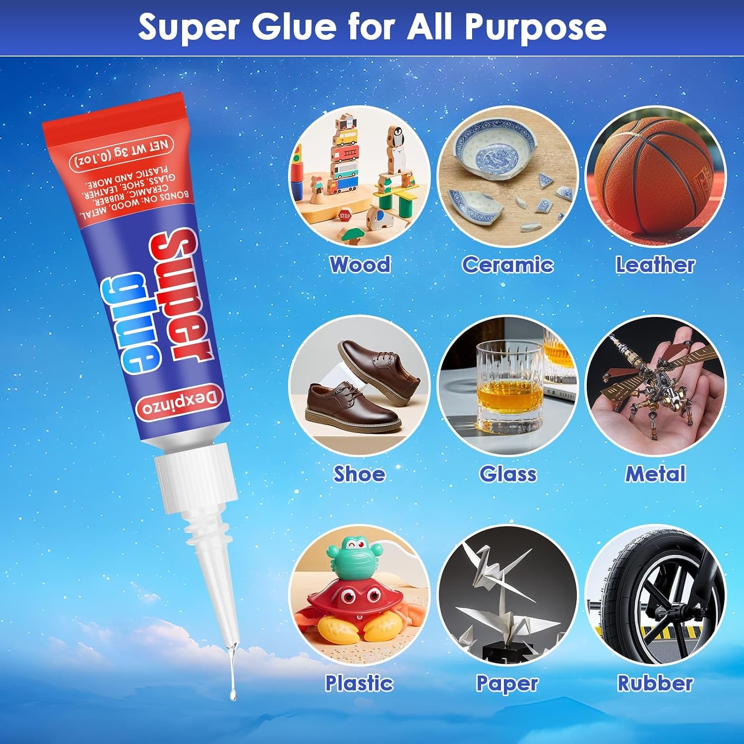 8 x 3g Super Glue Clear, Strong Adhesive Mini Superglue Fast Drying Cyanoacrylate Glue for Plastic Wood Metal Glass Fabric Rubber Leather Shoes Ceramic Jewelry Repair DIY Crafts thumbnail