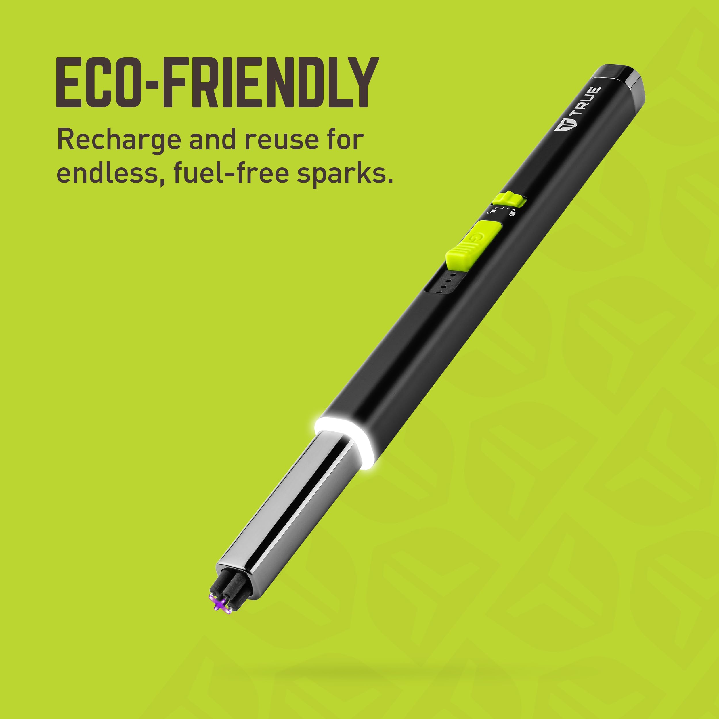 True Utility Briquet plasma – Briquet électrique rechargeable, coupe-vent à double arc avec anneau lumineux LED, chargement USB-C et verrouillage de sécurité – Idéal pour le camping, les barbecues et