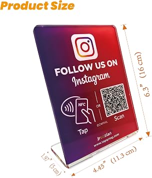 NFC Social Media QR Code Stand for Instagram Social Media Tap Sign for Small Businesses, Follow Us Sign, Acrylic Counter Display, Easysetup to Boost Followers & Engagement