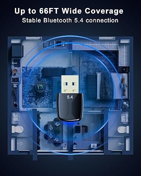 Bluetooth Dongle for PC 5.4 Bluetooth Adapter 20M Range USB Adapter for PC, Plug and Play USB Dongle Free Diver for Laptop Headphones Keyboard Mouse Windows 11/10/8.1