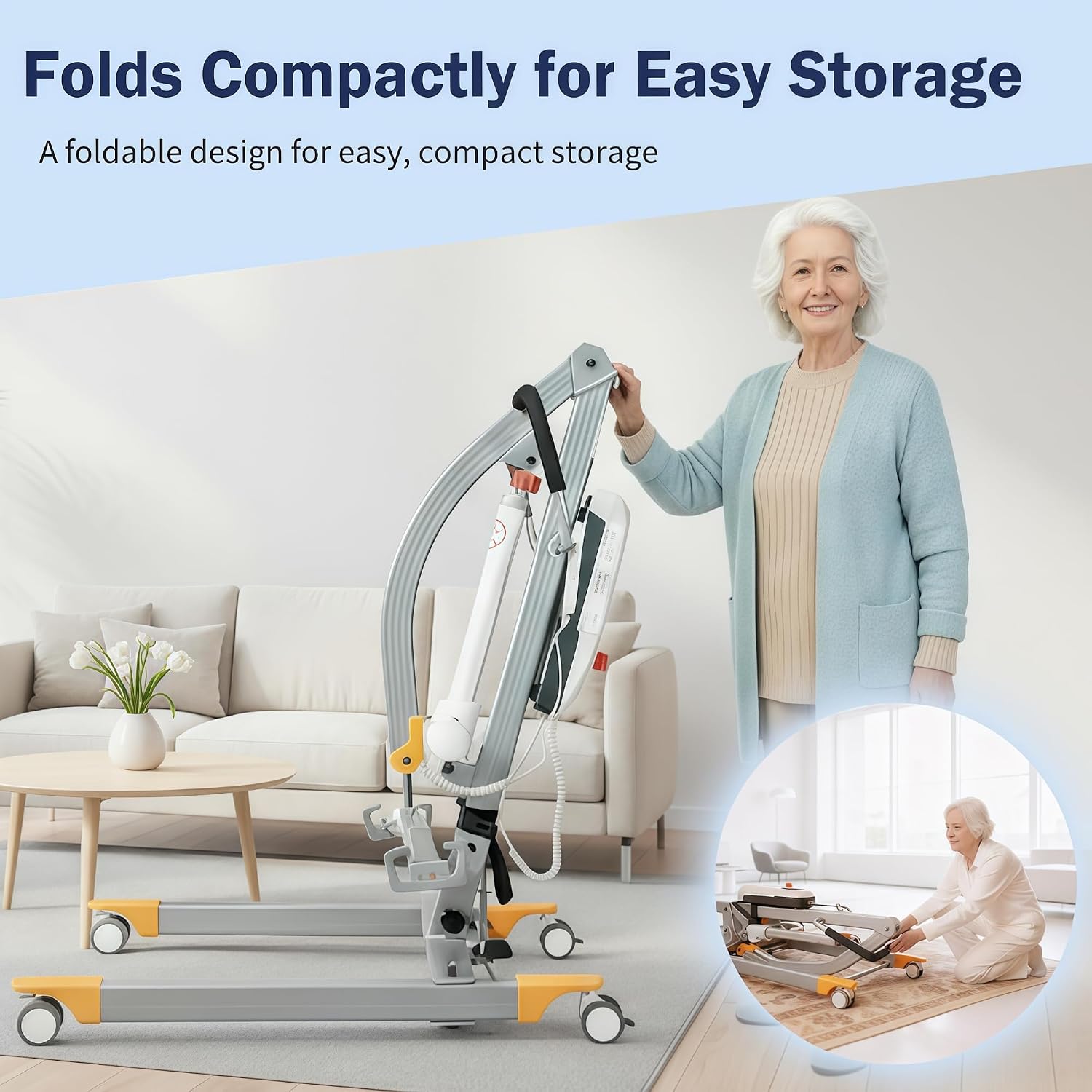 2026-Upgrade Aluminum Electric Patient Lift for Home Use, Lightweight Premium 380lbs Patient Lift | Folding Body Transfer Lift for Car | New Version with Sling