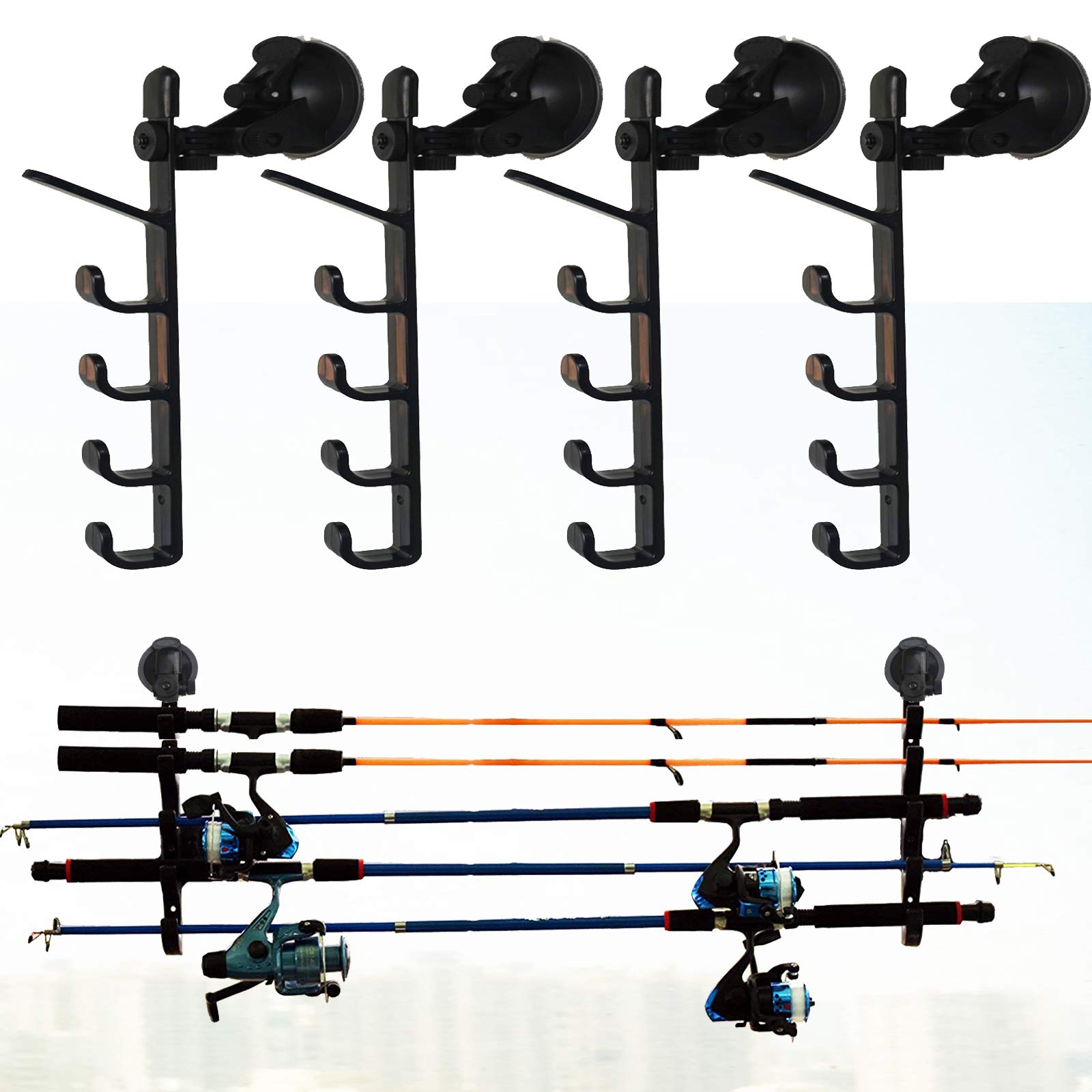Strong Suction Cups Fishing Rod Rack / Holder ~ ADJUSTABLE QUICK TO INSTALL?No Drilling Holes.? - Hold 10 Fishing Rod. for Car, SUVs, Wagons, and Vans or window, on anywhere the smooth surface is.
