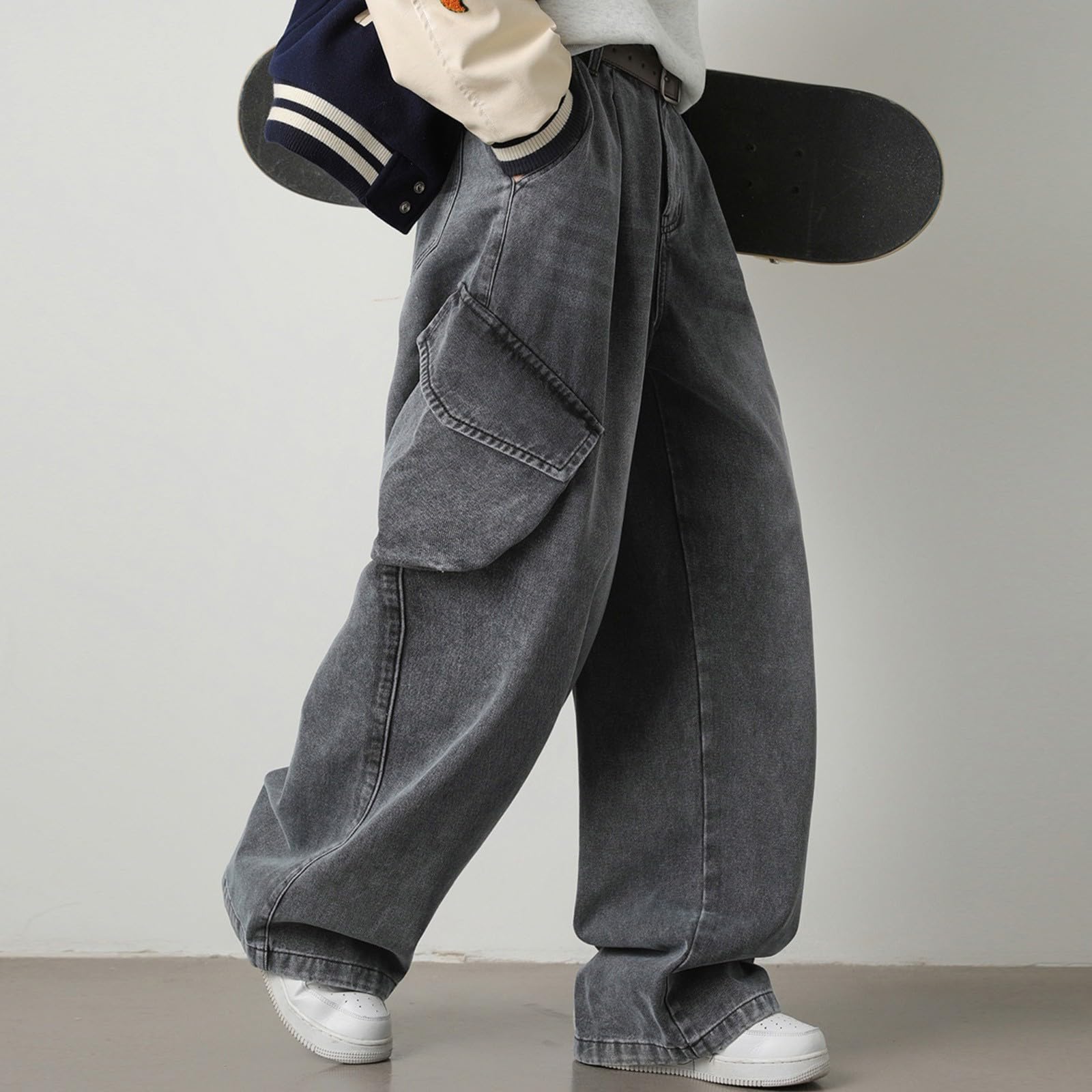 Pantalon Vaquero Hombre-Pantalones Vaqueros Desgastados de Trabajo para Hombre con Bolsillos Laterales utilitarios, cómodos Pantalones Vaqueros elásticos para Uso Informal.